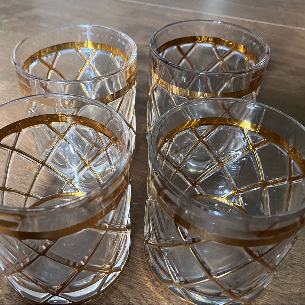 ALTUZARRA 18k Gold Cocktail Double Old Fashion Glasses. 1 perfect, 3 small flaws